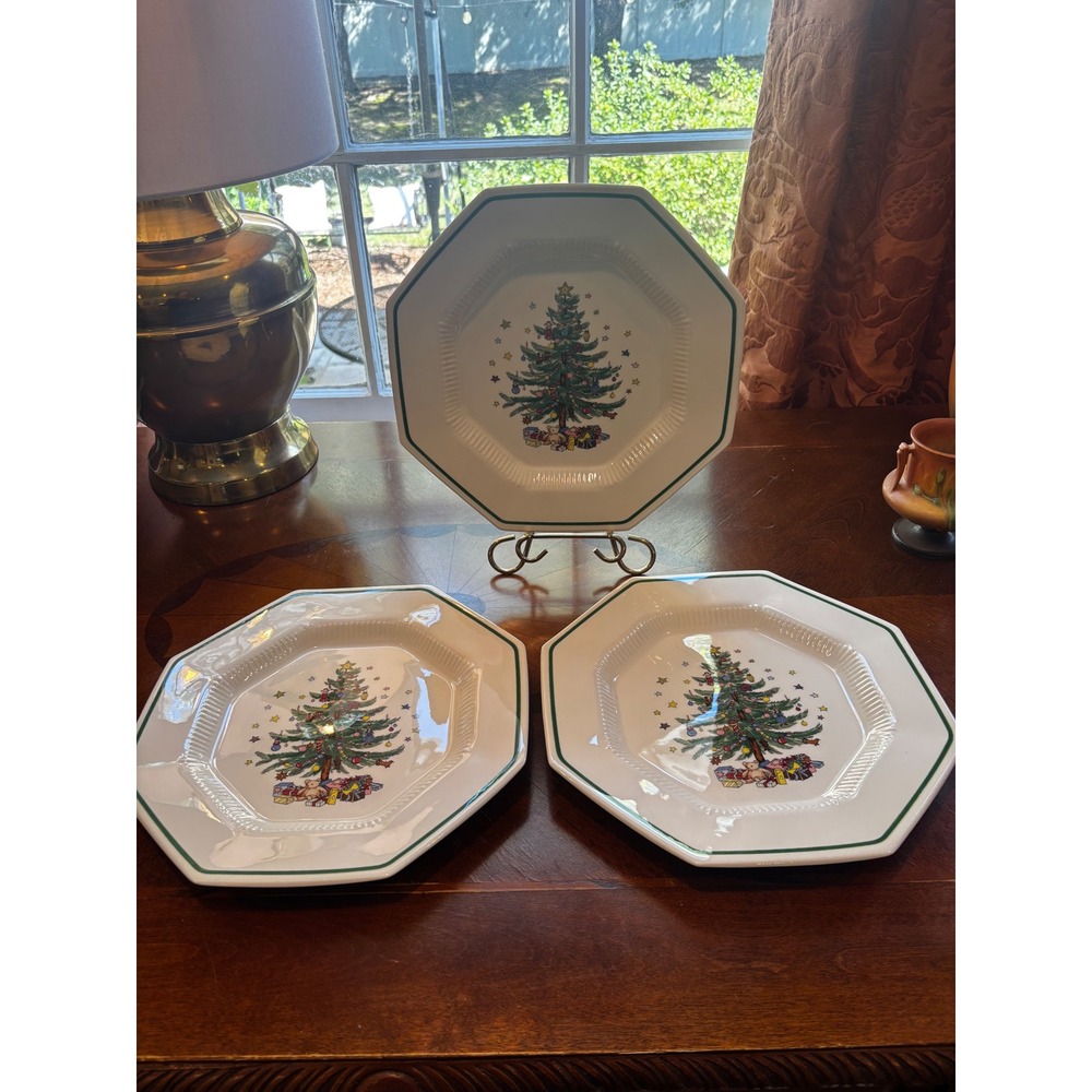 Nikko Christmastime Octagonal Dinner Plates Set of 3 Christmas Tree Japan
